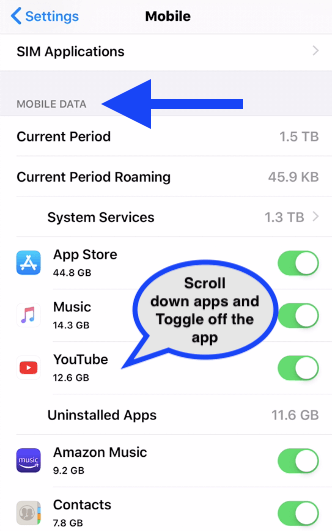 Disable data intensive applications to save iphone data