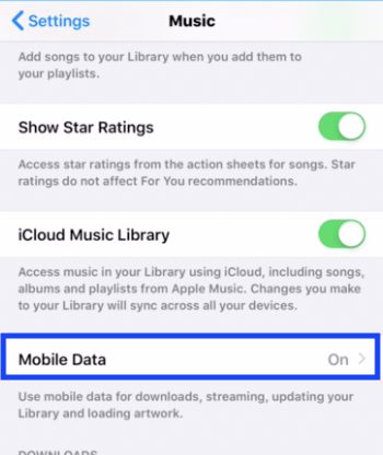 Turn off mobile data for Apple Music and save data usage on iphone or ipad