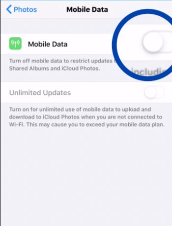 Turn mobile data off for icloud photos