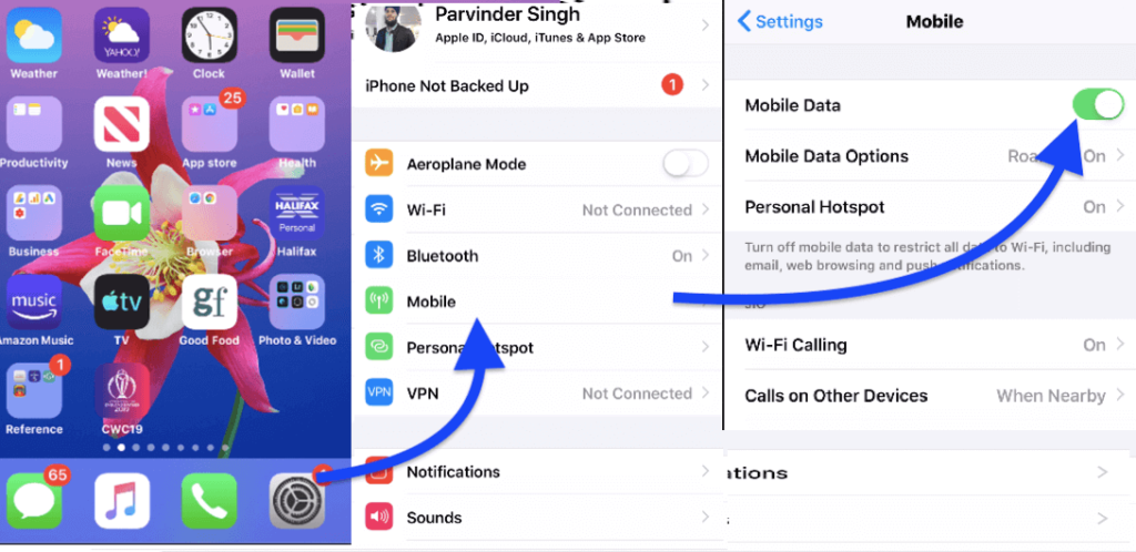 save data usage on iPhone by turning off mobile data on iphone