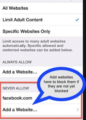 add websites to enable or block on iphone