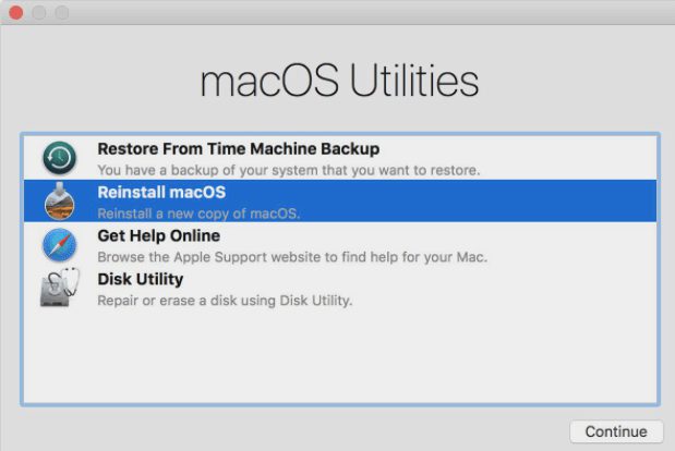 reinstall mac os on macbook after erasing and factory resetting