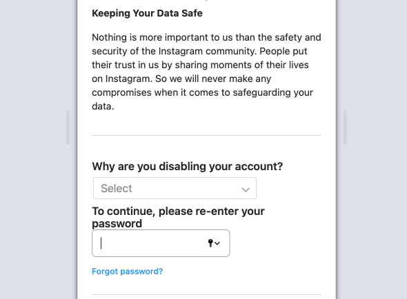 temporary disable instagram account