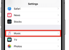 go to music settings on iPhone for icloud library