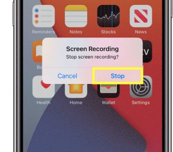 tap stop recording to disable and save iphone screen recording