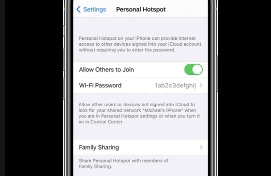 Turn on Personal Hotspot iphone