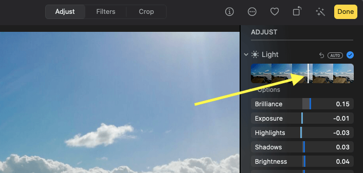 5 Move slider to adjust light and brightness and other settings