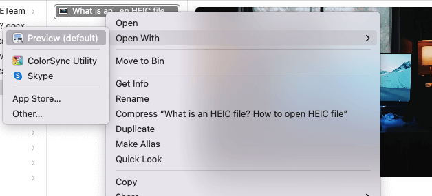 Open Image with preview app to Convert HEIC file