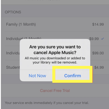 confirm to cancel app subscription