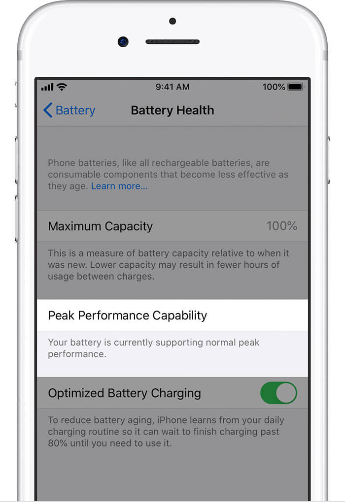 Your battery is currently supporting normal peak performance.