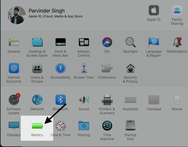 Open Battery settings on MacBook