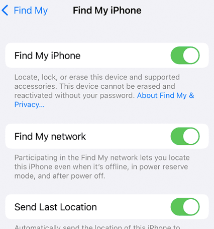 Turn on Find My iPhone