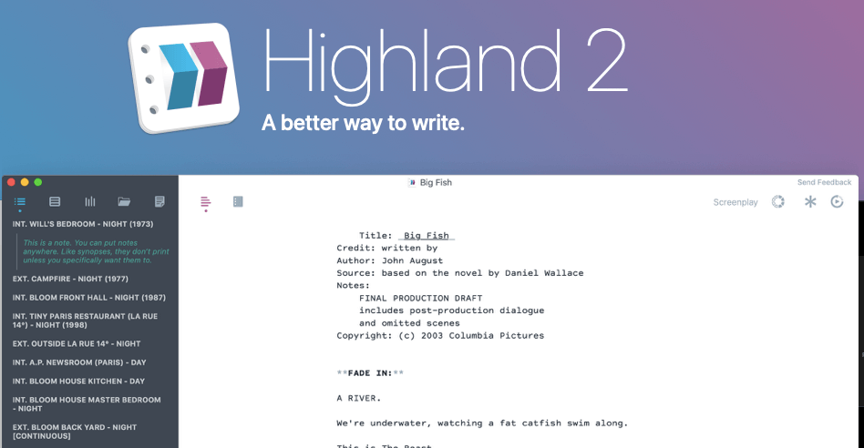 Highland 2 Best Screenwriting software for mac