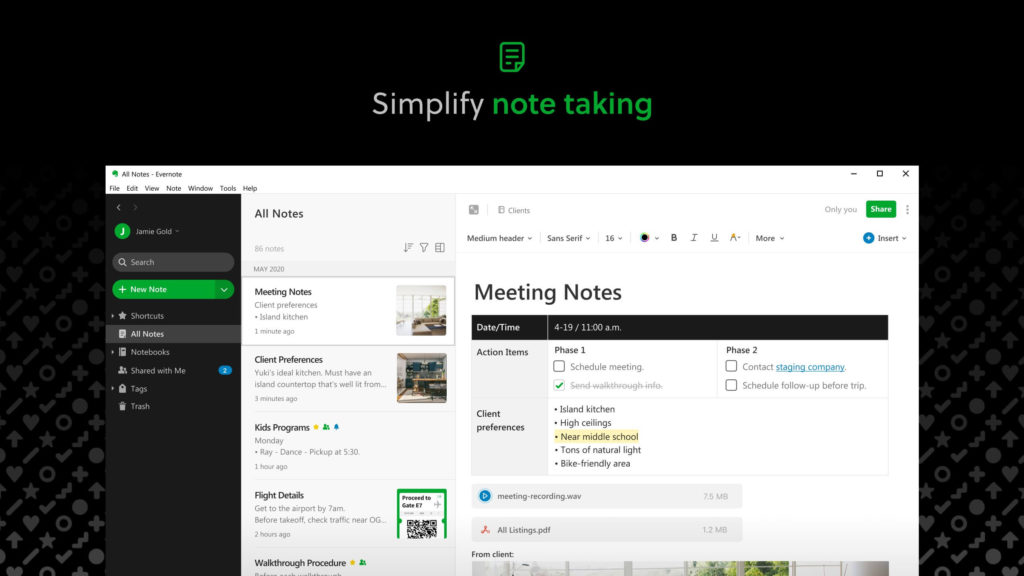 Evernote is a cloud-based note taking app that most students use to take notes, create checklists and screenshots.