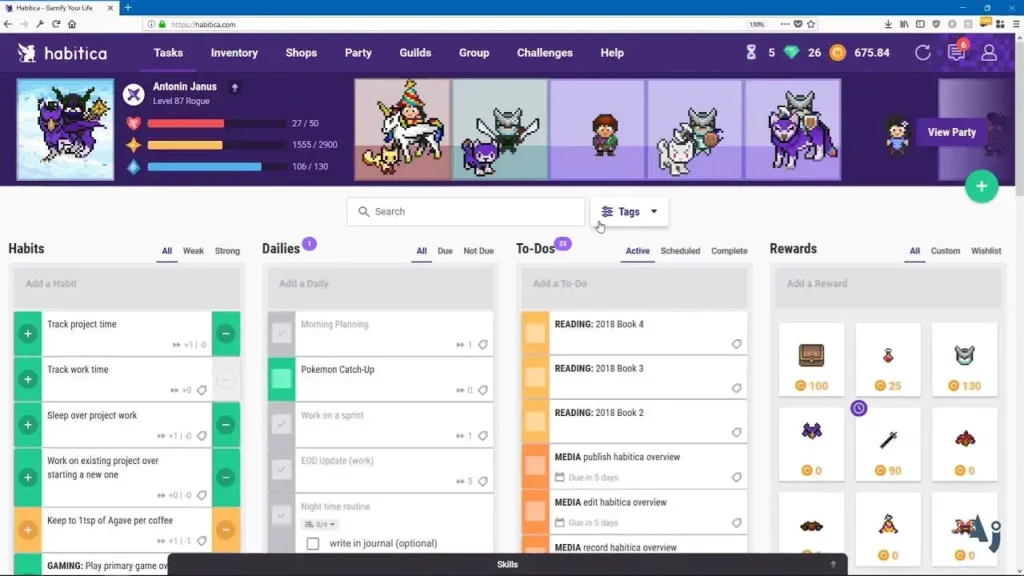 Habitica is a free productivity and gamification app that motivates you to complete your tasks