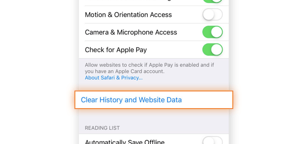 Select Clear History and Website Data to remove safari malware