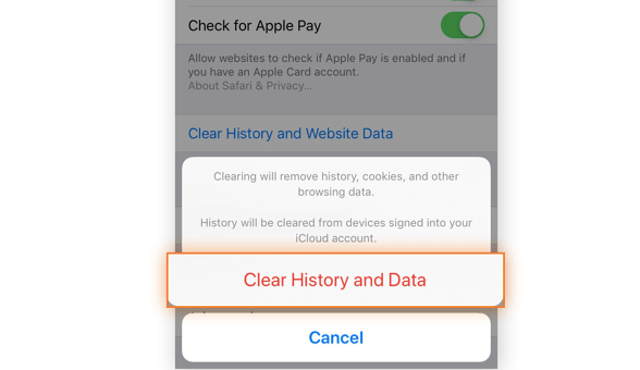 Tap Clear History and Data to remove Safari virus