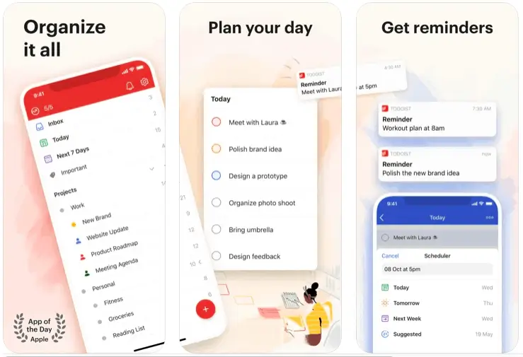 Todoist day Planner app is your personal assistant and task scheduler that enables you to get things done