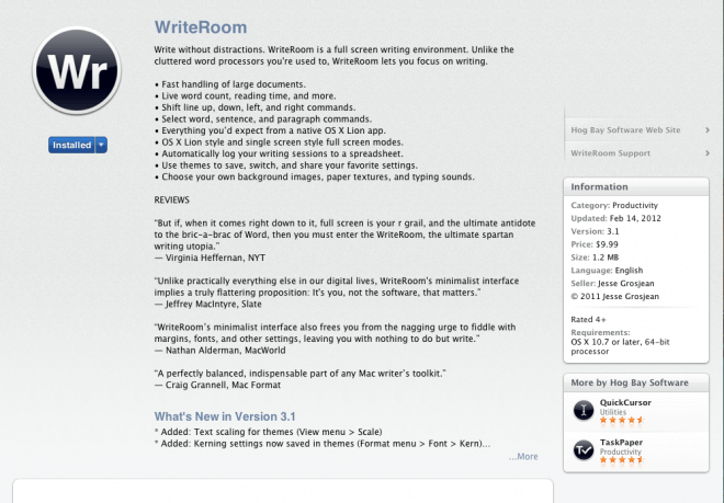 WriteRoom is one of those apps that does a simple job, and does it well.