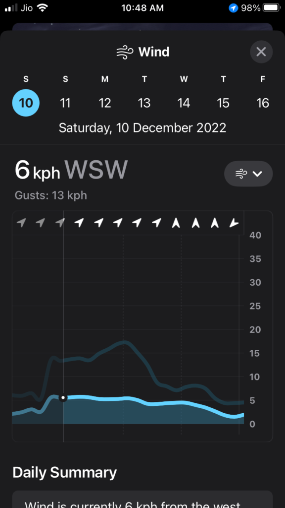 Wind speed on iPhone Weather app