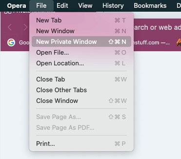 Open new private window in opera on mac