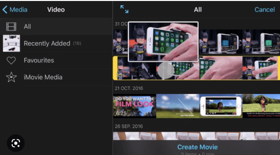 import and select video in iphone imovie