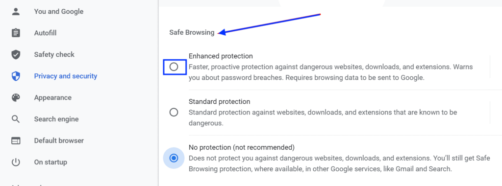 Safe Browsing feature- Chrome