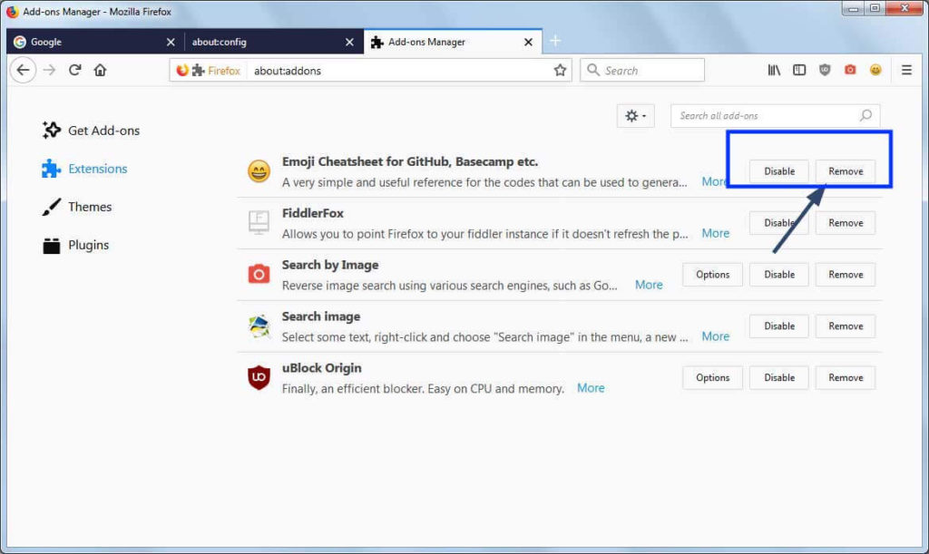 firefox extension disable remove